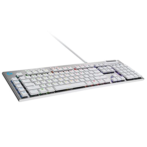 Logitech G815 LIGHTSYNC RGB Mechanical Gaming Keyboard with Low Profile GL Tactile Key Switch, 5 Programmable G-Keys, USB Passthrough, Dedicated Media Control - White - White - Full Size - Wired - Tactile