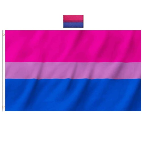 Bi Flag 3x5 Feet with Bisexual Pride Embroidery Decorative Patch - Bisexual Flag
