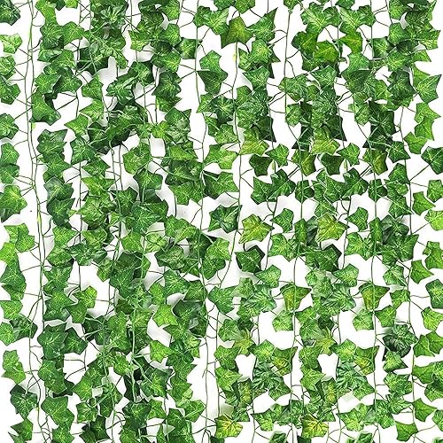 CEWOR 14 Pack 98 Feet Fake Ivy Leaves Artificial Garland Greenery Hanging Plant Vine for Bedroom Wall Decor Wedding Party Room Aesthetic Stuff - 14