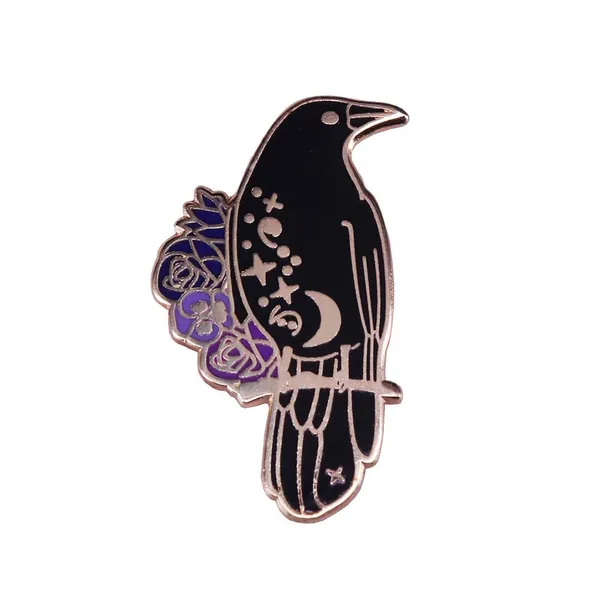 U2by Crow Enamel pin Crow Lapel Bird pin Horror pin Raven Goth Witchcraft brooches for Women - 