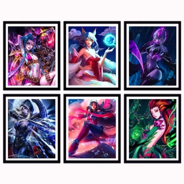 Canvas Wall Art for Bedroom living room Wall Decor League of Legends 6 Pieces Poster Artwork Paintings for Bathroom Kitchen Decor，No Framed