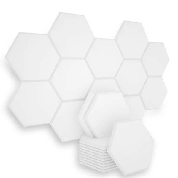BUBOS 12 Pack Hexagon Acoustic Panels Soundproof Wall Panels,14 X 13 X 0.4Inches Sound Absorbing Panels Acoustical Wall Panels, Acoustic Treatment for Recording Studio, Office, Home Studio,White