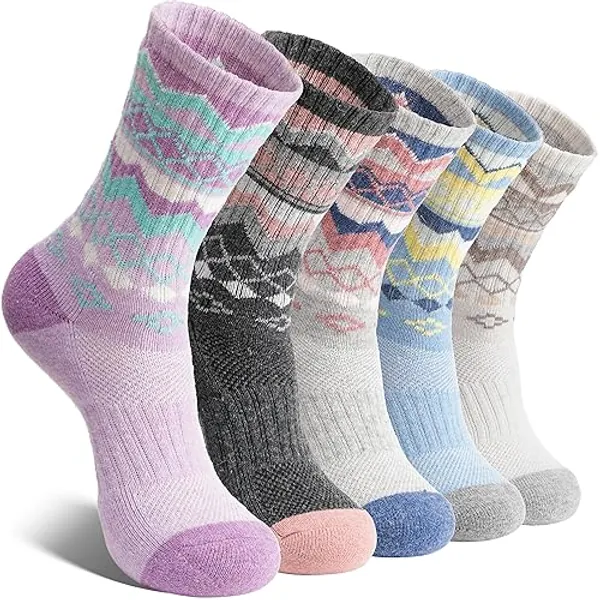 EBMORE 5 Pairs Womens Merino Wool Hiking Socks Thermal Warm Winter Boot Crew Cushion Work Gift Socks