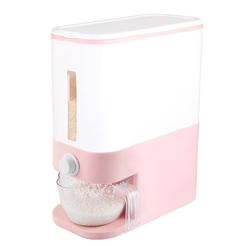 Rubtlamp 20 Lbs Pink Rice Dispenser, Plastic Food Storage Container, Large Rice Storage Container with Lid, Moisture Proof Household Cereal Dispenser Bucket, Sealed Grain Container Storage for Kitchen - Pink