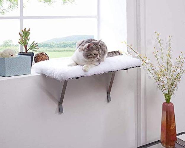 sweetgo Cat Window Perch-Mounted Shelf Bed for cat-Funny Sleep DIY Kitty Sill Window Perch- Washable Foam Cat Seat - White