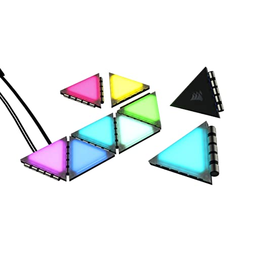 Corsair iCUE LC100 Case Accent Lighting Panels - Mini Triangle - 9X Tile Starter Kit (81 RGB LEDs with Light Diffusion, Simple Magnetic Attachment, iCUE Lighting Node PRO Included) - Starter Kit
