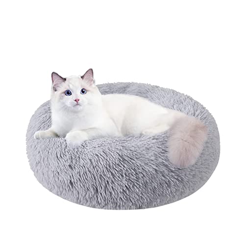 Cat Beds for Indoor Cats,20/24 Inch Dog Bed for Small Medium Large Dogs, Washable-Round Pet Bed for Puppy and Kitten with Slip-Resistant Bottom - 20 Inch - light grey