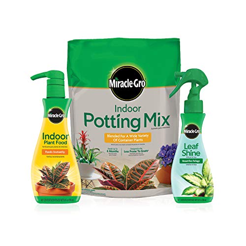 Miracle-Gro Indoor Potting Mix - Bundle of Potting Soil (6 qt.), Liquid Plant Food (8 oz.) & Leaf Shine (8 oz.) for Growing, Fertilizing & Cleaning Houseplants - Plant Care Bundle