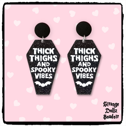 Thick Thighs coffin earrings, 925 sterling silver, pastel goth Halloween, Strange Dollz Boudoir
