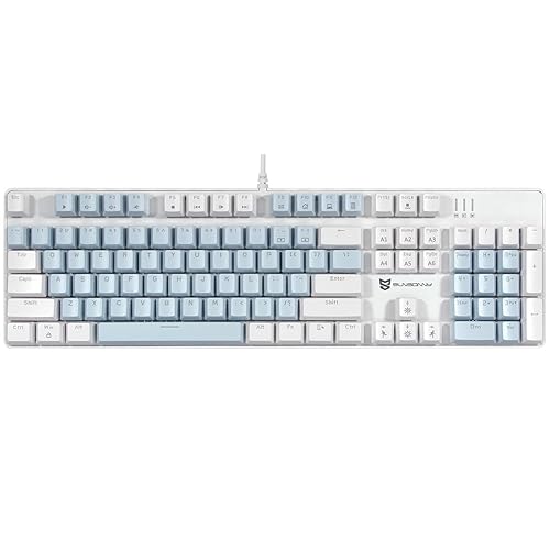 Merdia Mechanical Keyboard Gaming Keyboard | Brown Switch Blue & White Backlit Keyboard | 104 Keys US Layout | Wired Gaming Keyboard | Hot Swappable Mechanical Keyboard | PC Gaming Keyboards - Blue Switch Blue & White