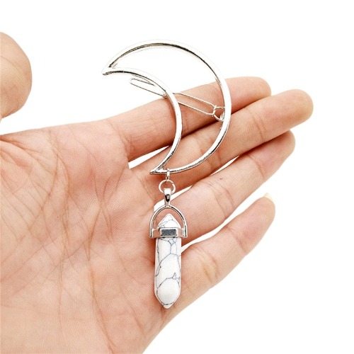 Moon stone hair clips - white