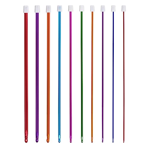 23 Pieces Tunisian Crochet Hooks Kit Including 12pcs 3-10 mm Bamboo Knitting Needle with Bead Carbonized Bamboo Needle + 11pcs 2-8 mm Multi Color Tunisian Afghan Aluminum Crochet Hooks - 23