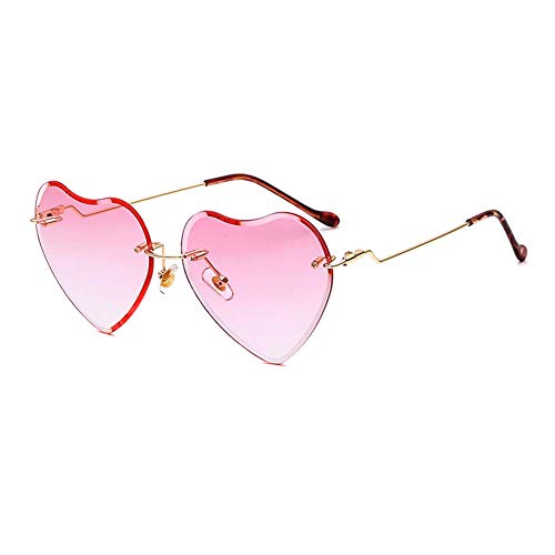 Dollger Heart Sunglasses for women Rimless Thin Metal Frame Heart shaped Sun glasses UV400 Pink - Pink