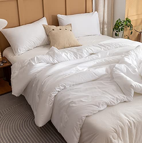 ROSGONIA White Comforter Queen,3pcs Comforter for Queen Size Bed(1 Boho White Comforter & 2 Pillowcases),All Season Farmhouse Bedding Comforters & Sets,Lightweight Bedspread Blanket Quilt,Gifts Ideas - Queen Comforter 90"x90" - White