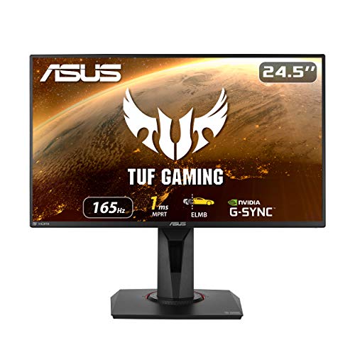 ASUS TUF Gaming VG259QR 24.5” Gaming Monitor, 1080P Full HD, 165Hz (Supports 144Hz), 1ms, Extreme Low Motion Blur, G-SYNC ready, Eye Care, DisplayPort HDMI, Shadow Boost, Height Adjustable,Black - 24.5" IPS 1ms 165Hz