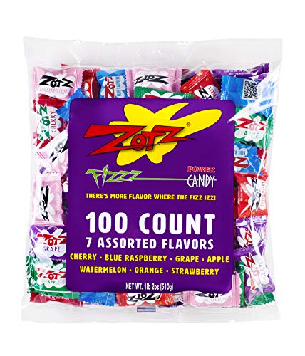 Zotz Fizzy Candy Bag, Assorted Flavors, 100 Count Bag - Assorted Flavors - 100 Count (Pack of 1)