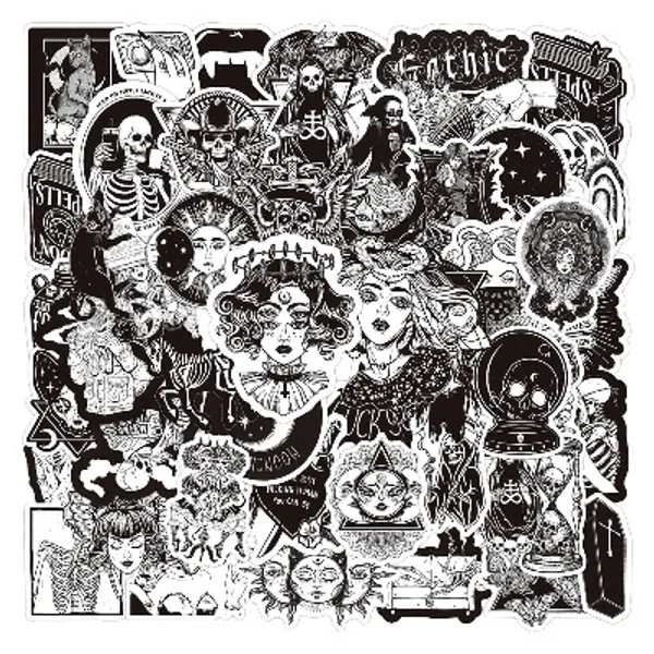 FRJHBS® 100PCS Gothic Stickers Pack Punk Style Graffiti Stickers, Waterproof Cool Skull Adult Horror Decals for Laptop, Skateboard, Water Bottles, Computer, Phone, Helmet, Bike, Boat, Car (Horror sticker)