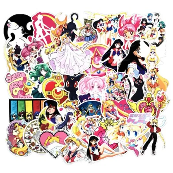 Vinyl Sailor Moon Stickers Pack 75 Pcs Sailor Moon Anime Decals for Laptop Ipad Car Suitcase Luggage Water Bottle Helmet