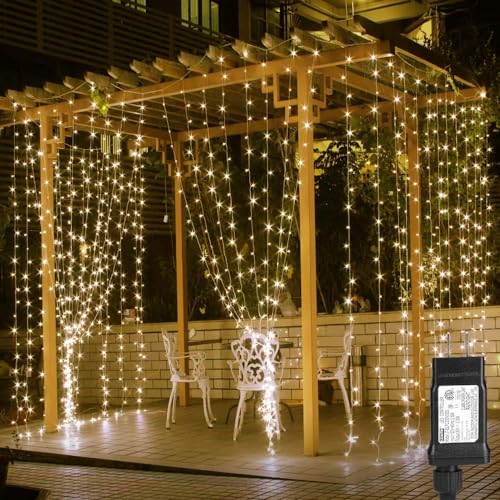 LE 306 LED Curtain Lights with 18 Hang Down String Lights, 10×10 ft Plug in Hanging Fairy Lights for Bedroom Wall Window, Twinkle Lights for Wedding Backdrop Patio Gazebo Pergola (NOT Connectable) - 9.8 ft