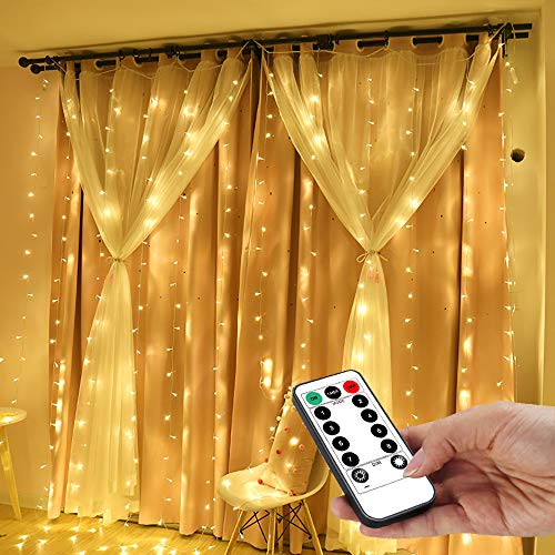 YEOLEH String Lights Curtain,USB Powered Fairy Lights for Party Bedroom Wall,8 Modes & IP64 Waterproof Ideal for Outdoor Wedding Home Garden Christmas Decor (Warm White,7.9Ft x 5.9Ft) - Warm White