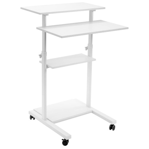 VIVO Mobile Height Adjustable Table Stand Up Desk with Storage, Computer Workstation Rolling Presentation Cart, White, CART-V02DW - White