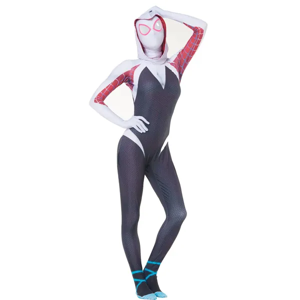 Gwen Stacy into The Spider Verse Spider Costume Adult/Kids Unisex Lycra Spandex Halloween Cosplay Suit - Adult-S Gwen Stacy
