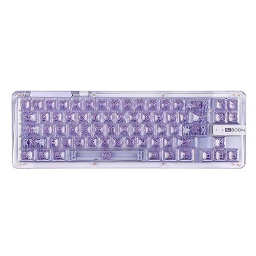 KiiBoom Phantom 68 65% Hot Swappable Crystal Gasket-Mounted Mechanical Keyboard, BT5.0/2.4GHz/USB-C Wired Wireless NKRO Gaming Keyboard with South-Facing RGB, 4000mAh Battery for Win/Mac(Purple) - Purple