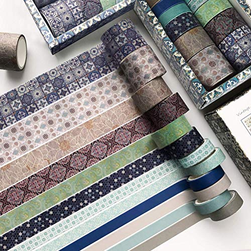 DAPUTOU 12 Rolls Washi Masking Tapes Set, Japanese Decorative Writable Vintage Washi Masking Tape for DIY Crafts Arts Scrapbooking Planners - Purple