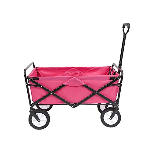 MacSports Heavy Duty Steel Frame Collapsible Folding 150 Pound Capacity Outdoor Camping Garden Utility Wagon Yard Cart, Pink - Pink - Wagon