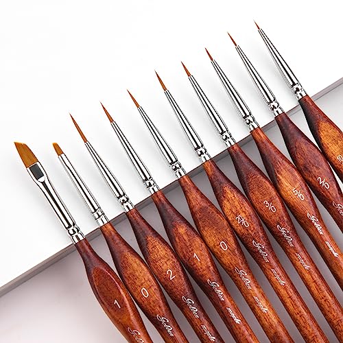 Golden Maple Miniature Model Paint Brushes-10pcs Micro Detail Paint Brush Set,Small Fine Detail Brushes for Acrylic, Oil, Watercolor & Paint by Number, Citadel, Figurine, 40k - Brown