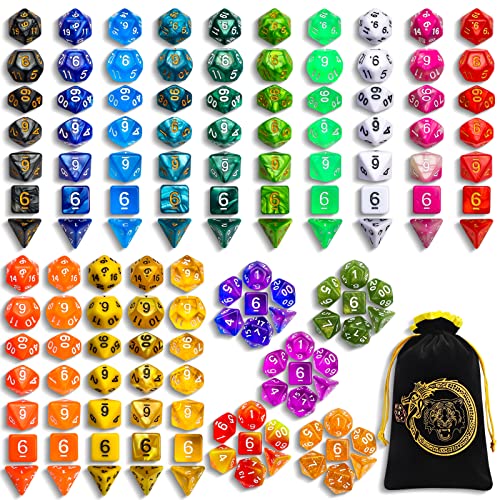 CiaraQ DND Dice Sets - 20 X 7 Polyhedral Dice (140pcs) with a Large Drawstring Bag Great for Dungeons and Dragons, Role Playing Table Game. - 140pcs
