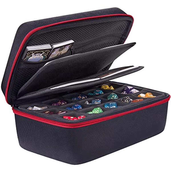 SIQUK Dice Storage Case Big Capacity DND Dice Case Dice Organizer Box Dice Holder Case With Handle and Double Removable Slotted Tray Dice Organizer Case - Red