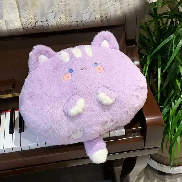 Cute Cat Plush Cushion Kawaii Cat Plushie Pillow Cat Gaming Room Decor - Purple