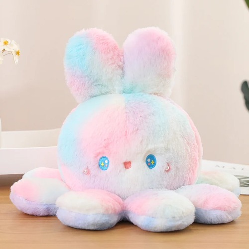 Rainbow Fluffy Flip Rabbit Octopus Plush Toy - Pink to purple / CN / 20cm