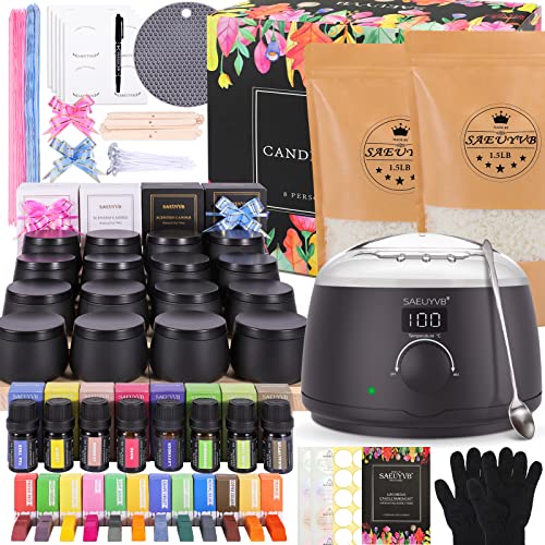 SAEUYVB Candle Making Kit for Adults with Hot Plate, DIY Starter Soy Candle Making Supplies/Kit - Perfect as Home Decorations（Black） - Black Edition Candle Making Kit
