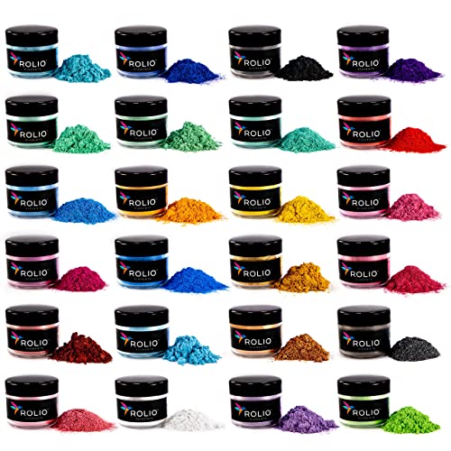 Rolio Premium Mica Powder Pearlescent Color Pigment - Art Set for Resin Epoxy - for Soap Making, Nail Polish, Lip Gloss, Eye Shadow, Slime & Candle Jars - 10g, 24 Jars - (Original Set) - 24 Original 24 Original