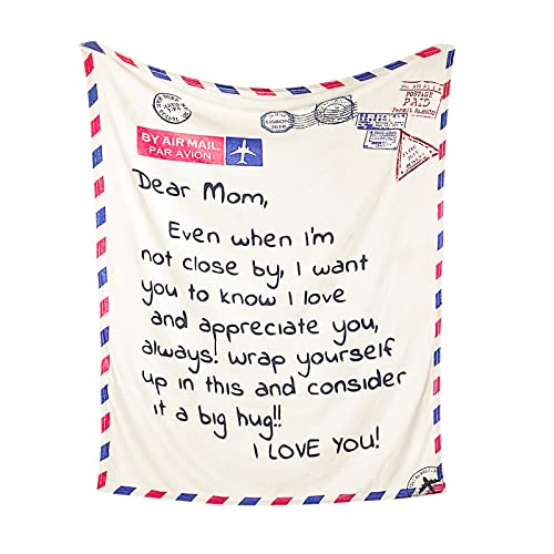 VETEBLE Best Birthday Gifts from Daughter Son, Premium Dear Mom Throw Blanket Presents for Mother's Day, Christmas, Valentine's Day, Soft & Cozy Flannel Bed Blanket Gift