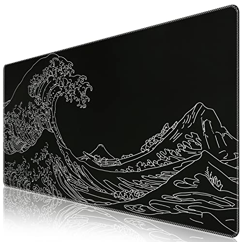 iCasso Extended Gaming Mouse Pad (35.4x15.7 in), Large Mousepad - Black Wave of Kanagawa