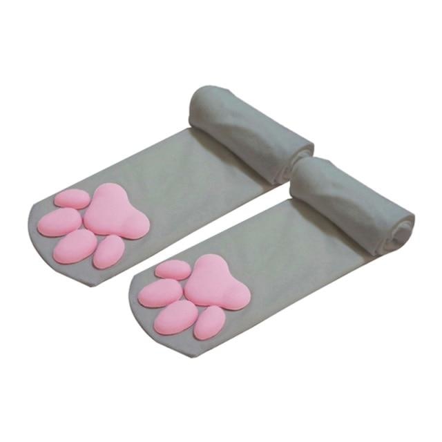 3D Paw Print Pad Stockings - Grey
