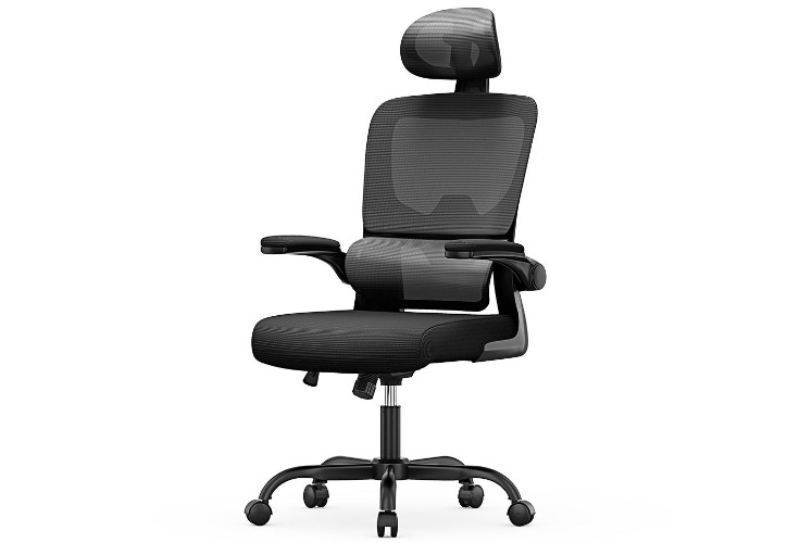 Office Chair Ergonomic Desk Chair, Executive Swivel Computer Chair with Padded Seat Cushion for Home/Office, Max Load 150kg | With Headrest (PLUS) / Black