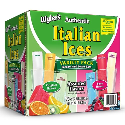 Wyler's Authentic Italian Ice Fat Free Freezer Bars Original Flavors 2oz bars, 96 count - italian ice - 2 Ounce Bars (Pack of 96)