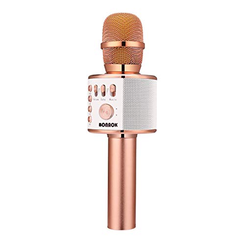 BONAOK Wireless Bluetooth Karaoke Microphone, 3-in-1 Portable Handheld Mic Speaker for All Smartphones,Gifts for Girls Kids Adults All Age Q37(Rose Gold) - Rose Gold