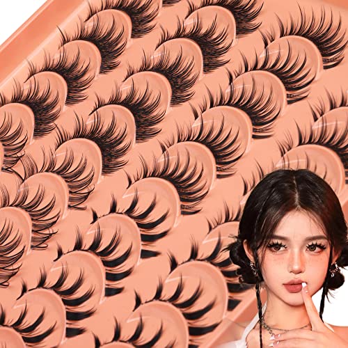 Mange Lashes 20 Pairs Natural Eyelashes Fluffy Individual Anime Eyelashes Extensions DIY Cluster Lashes Clear Band Wispy Curl Strip Eye Lashes Pack Volume False Eyelashes 4 Styles by Newcally - N- Manga Dolly