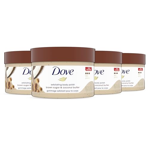 Dove Exfoliating Body Polish for silky smooth skin Brown Sugar & Coconut Butter body scrub exfoliates & restores skin's natural nutrients 4 pack x 298 g - Brown Sugar & Coconut Butter - 298 g (Pack of 4)