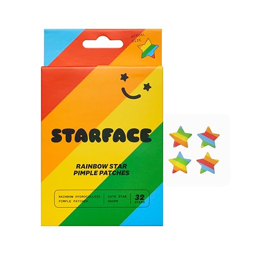 Starface World Rainbow Stars, Hydrocolloid Pimple Patches, Absorb Fluid and Reduce Inflammation, Cute Star Shape, Vegan and Cruelty-Free Skincare (32 Count) - Rainbow Stars