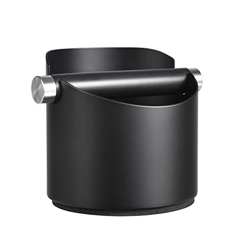 Coffee Knock Box, SANTOW Black Espresso Knock Box with Removable Knock Bar and Non-Slip Base – Dishwasher Safe, Stainless Steel Construction, Small Size