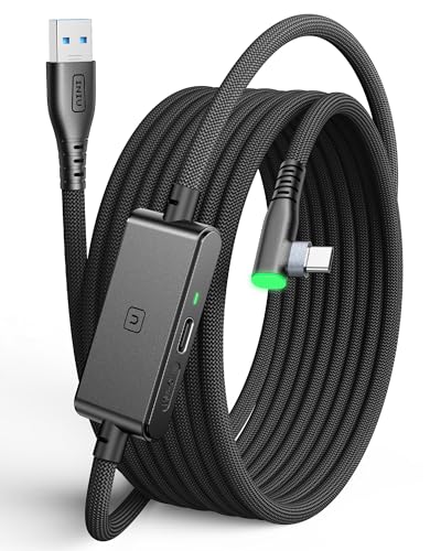 INIU 16FT Link Cable for Meta Oculus Quest 2/3/Pro and PC VR Gaming - USB 3.0 Type C Cable with Separate Charging Port for VR Headset Accessories - Black