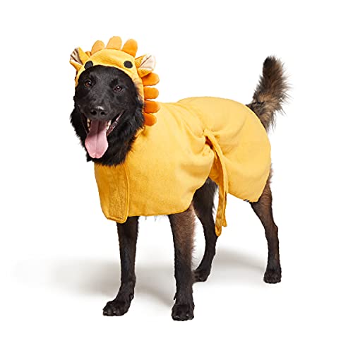 BarkBox Dog Bathrobe Towel - Lightweight, Super Cute Fast Drying Bathrobe for Dogs - Lion (Large) - Lion - Large