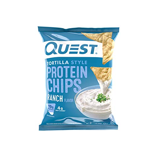 Quest Nutrition Tortilla Style Protein Chips, Ranch, Baked, 19g Protein, 4g Net Carb, Low Carb, Gluten Free, 1.1 Ounce (Pack of 12) - Ranch - 1.1 Ounce (Pack of 12)