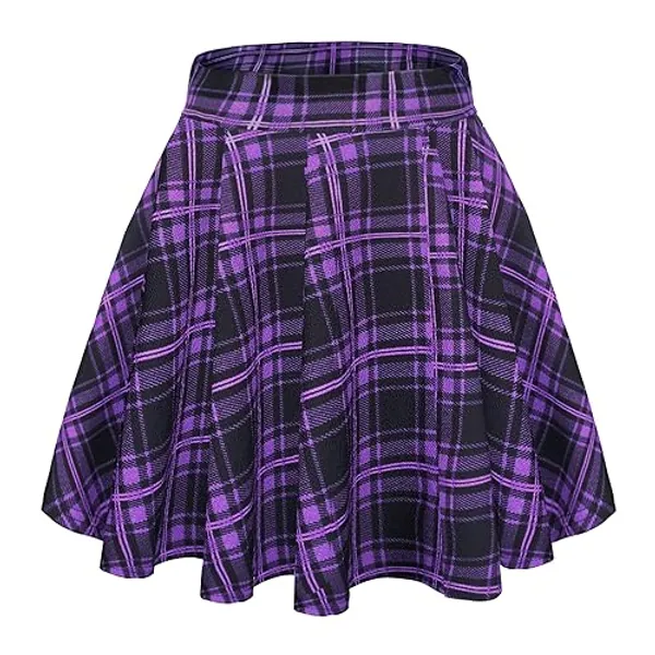 EXCHIC Women's Casual Stretchy Flared Mini Skater Skirts Basic A-Line Pleated Midi Skirt - 16 - X-Large